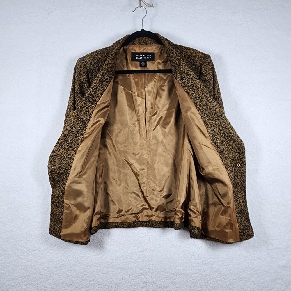 Linda Allard Ellen Tracy Women Wool Blend Blazer Sz 14 Textured Brown Old Money - Picture 8 of 10